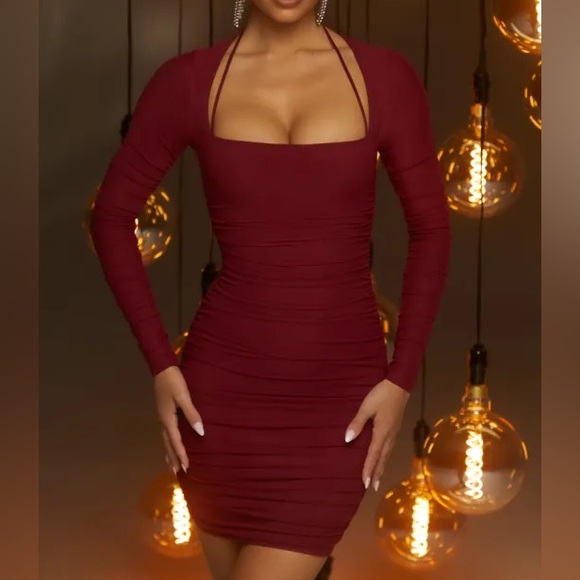 Oh Polly Dresses & Skirts - 3/$25!!! Oh Polly Ruched Butgundy Midi Dress